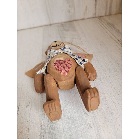Vintage wooden angel bear jointed ornament Xmas unique - Picture 4 of 5